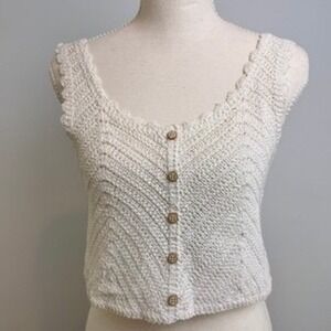 PACSun Crochet Knit Button Front Tank Womens XS White Boho Cottagecore Coastal